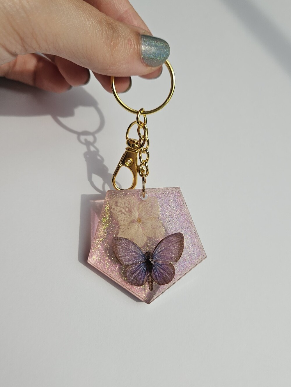Handmade Purple Moth & Flower Resin Keychain